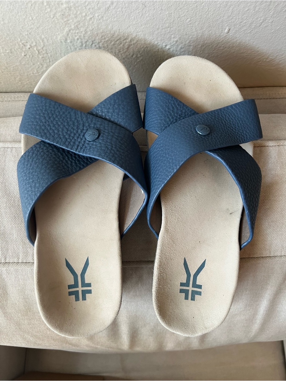 KURU Blue Leather Slide Sandals